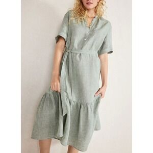 Haven Well Within Women's Linen Tiered Midi Dress Small Green Minimalist Beach